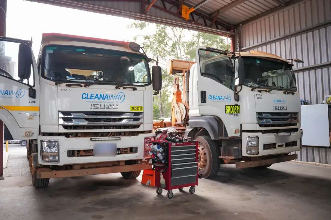 Fleet trucks in the ACES heavy vehicle bay